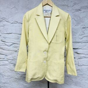 Yves Saint Laurent Rive Gauche Linen Blazer Size Small XS Yellow Made in France